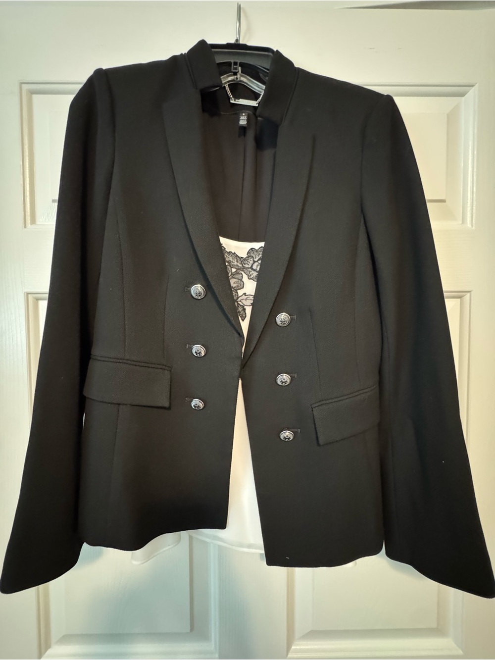 WHBM White House Black Market Black Double-Breasted Women's Blazer Jacket